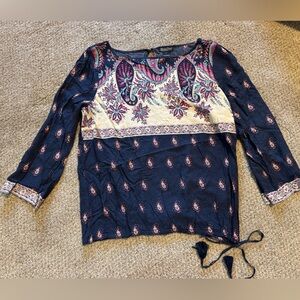 Lucky Brand Navy and Pink Paisley Top